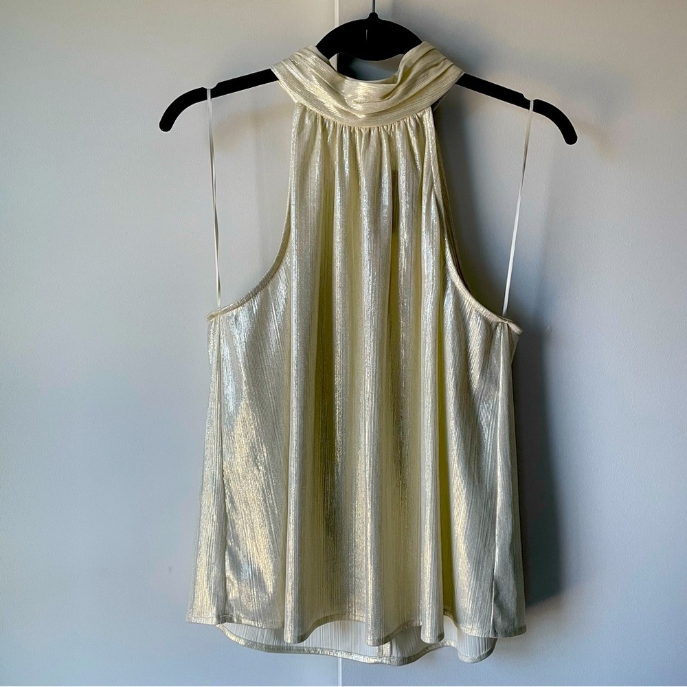 Anthropologie Gold Shimmer High Neck Tank